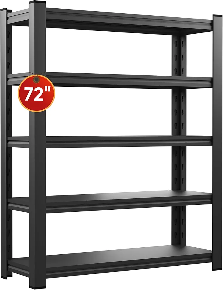 72" H Heavy Duty Garage Shelving, 2000 lbs Capacity Storage Shelf,Adjustable 5-Tier Metal Shelving Unit for Industrial Use in Garages,Basements, and Utility Rooms (16" D x36 W x72 H)