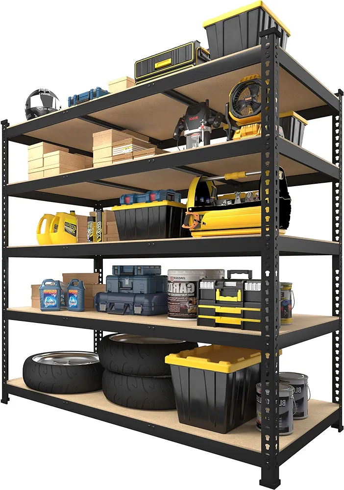 PrimeZone 48" x 24" x 72" Heavy Duty Storage Shelves - 5 Tier Adjustable Garage Storage Shelving, Metal Storage Utility Rack Shelf Unit for Warehouse Pantry Closet Kitchen, Black