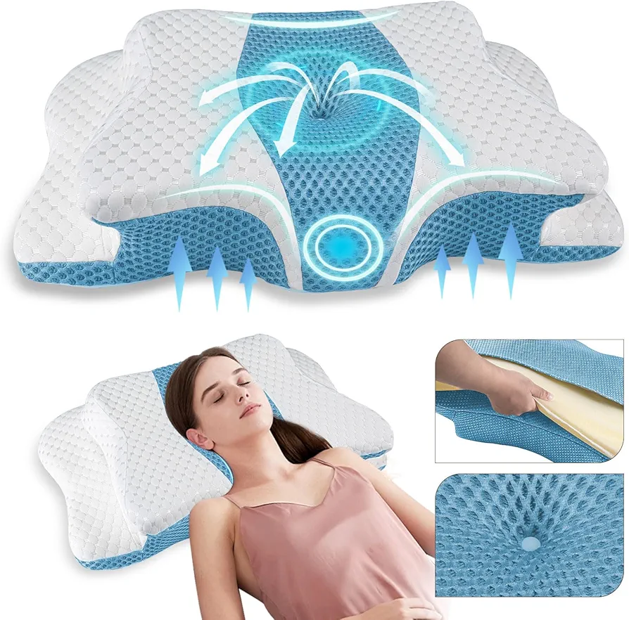 Pain Relief Cervical Pillow for Neck Support,Adjustable Ergonomic Pillow Cozy Sleeping,Odorless Orthopedic Memory Foam Pillows,Contour Bed Pillow for Side Back Stomach Sleeper