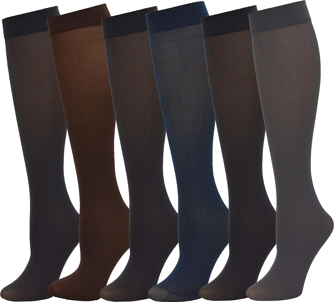 Winterlace Queen Size Trouser Socks for Women, 6 Pairs Plus Stretchy Opaque Knee High Bulk Dress Sock