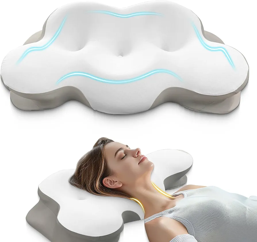 Cervical Neck Pillow, Pillows for Neck and Shoulder Pain, Contour Pillow, Neck Pillows, Pillow for Neck Pain Relief, Side Sleeper Pillows for Adults, Ergonomic Pillow, Memory Foam Pillows(Light_White)