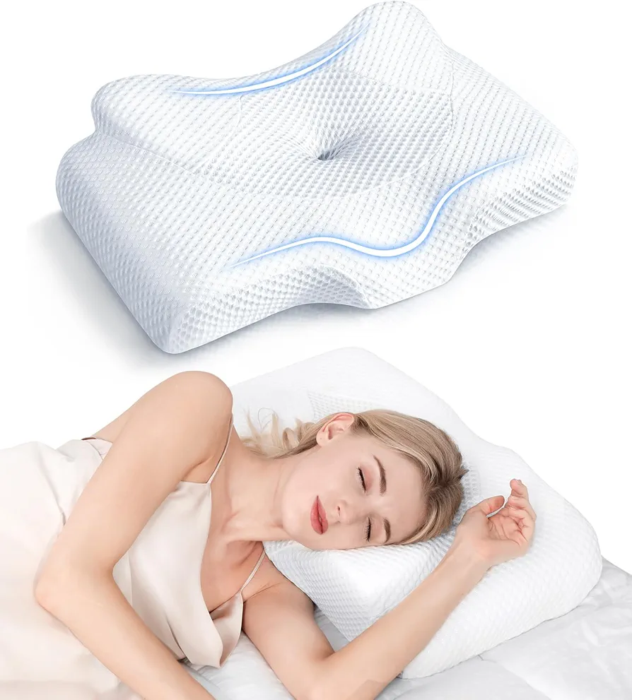 Osteo Cervical Pillow for Neck Pain Relief, Hollow Design Odorless Memory Foam Pillows with Cooling Case, Adjustable Orthopedic Bed Pillow for Sleeping, Support for Side Back Sleepers