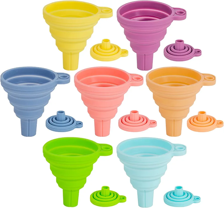 Funnels for Kitchen Use, Kitchen Funnel, Funnels for Filling Bottles, Food Grade Silicone Collapsible Funnel, Small Funnels for Filling Water Bottle Liquid Powder Transfer (7 Pack)