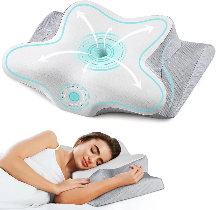 Cervical Neck Pillow - Ergonomic Bed Pillow for Neck Pain Relief, Orthopedic Contour Side Sleeper Pillow for Sleeping, Cooling Memory Foam Pillows for Back & Stomach Sleepers with Pillowcase