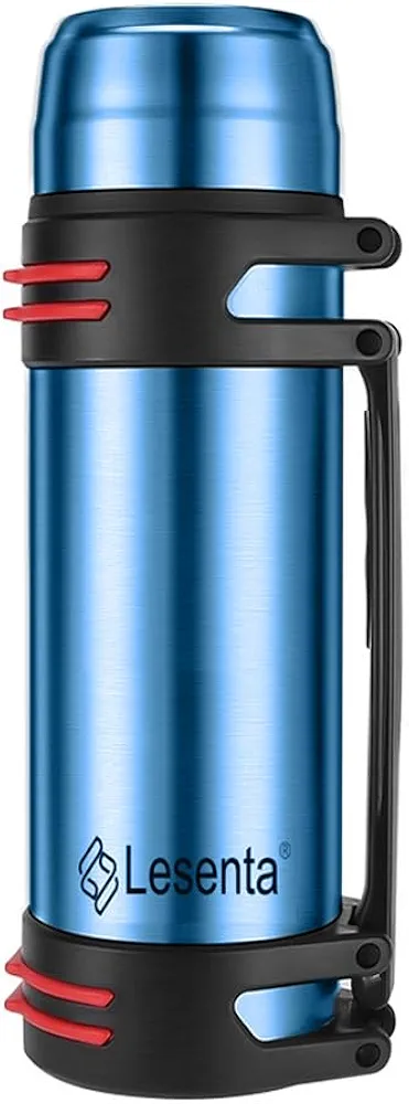 Insulated Thermoses 86oz for Coffee Hot & Cold Drink Stainless Steel Water Bottle with Wide Mouth Spout lid and Adjustable Strap (Blue 40.5oz)