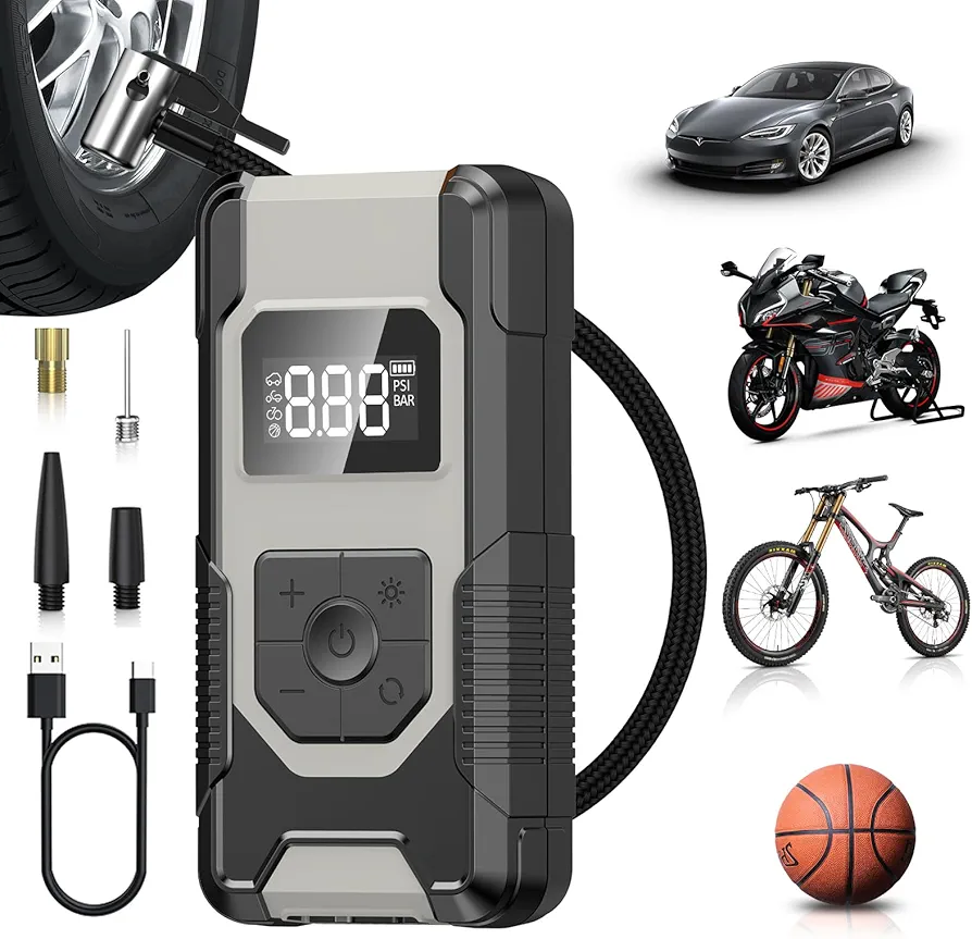 Tire Inflator Portable Air Compressor, 160PSI 4X Car Tire Air Pump Portable with Pressure Gauge, Auto Shut-Off Air Pump for Car Tires, Suitable for Motorcycle, Bicycle, Ball and More