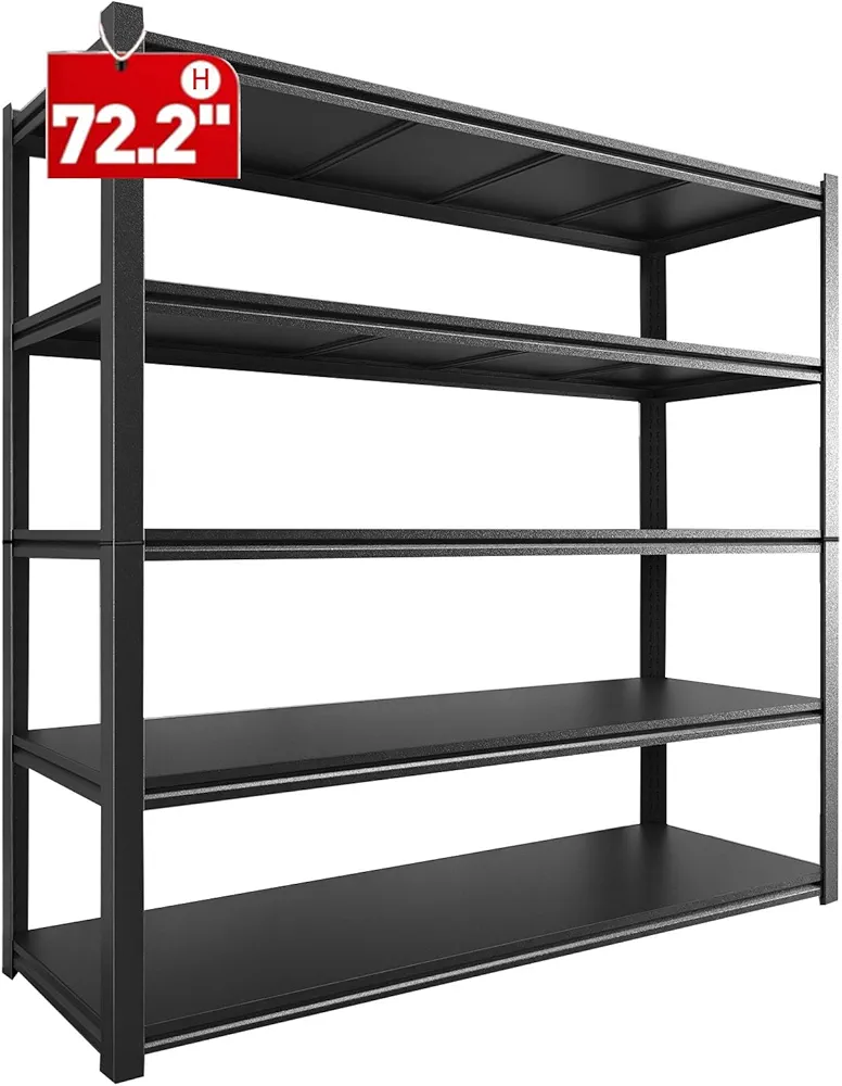 48.2" W Garage Shelving 3000LBS Storage Shelves Heavy Duty Garage Storage Shelves Adjustable 5 Tier Metal Shelves for Storage Industrial Heavy Duty Shelving Utility Shelf 24.2"Dx48.2"Wx 72.2"H