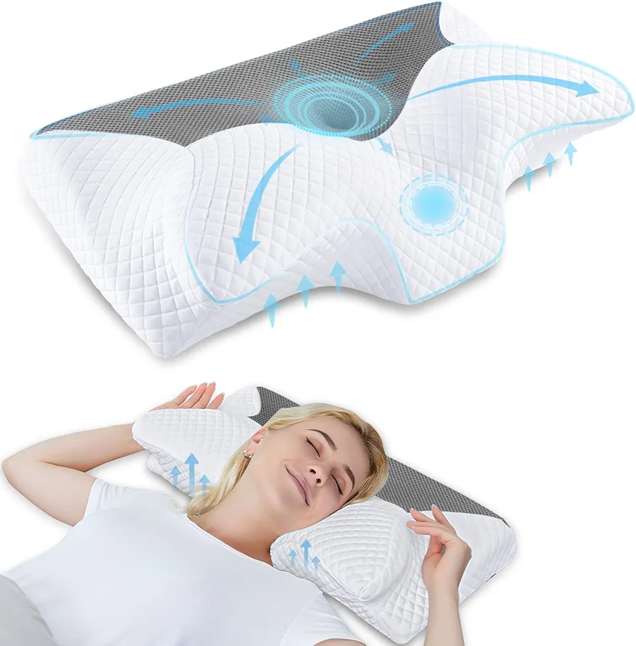 HOMCA Cervical Pillow Memory Foam Pillows - Contour Memory Foam Pillow for Neck Pain Relief, Orthopedic Neck Bed Pillow for Side Sleepers Back and Stomach