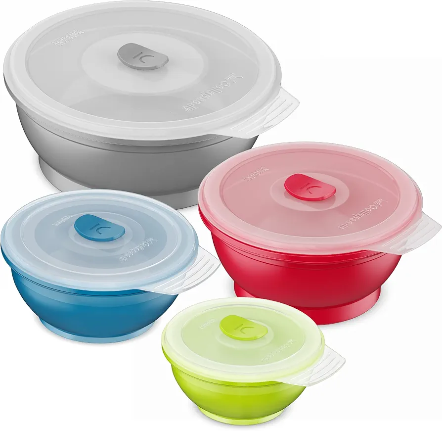 Silicone Food Storage Containers Sampler Pack - Airtight Silicone Lids - Collapsible Lunch Box - Oven, Microwave, Freezer Safe - 4 Piece Set (6-Cup, 3.5-Cup, 1.5-Cup, & 0.5-Cup)