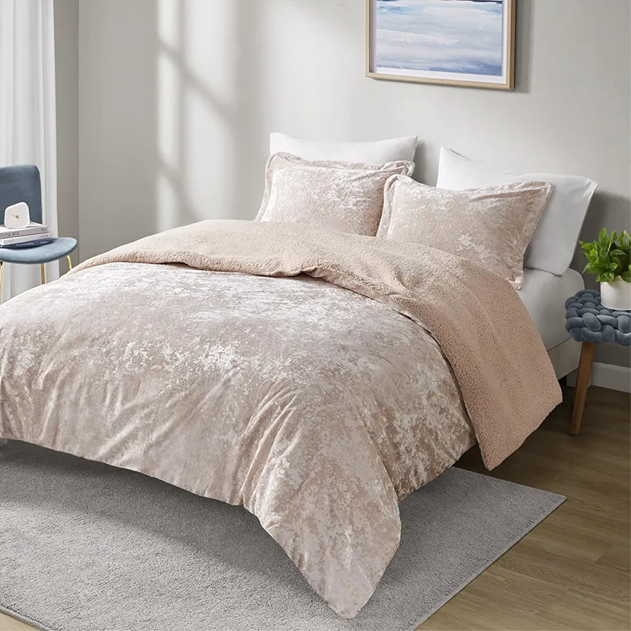 Ergode Luxurious Velvet Comforter Set - Plush & Cozy Sherpa Reverse - Crushed Velvet Fabric - Hypoallergenic & Dustproof - Oeko-TEX Certified - Machine Washable - Complete Bedding Aesthetic