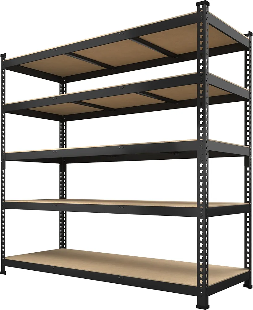 Prilinex Heavy Duty Storage Shelves 48" W x 24" D x 72" H - 5-Tier Adjustable Metal Garage Shelving Unit, Standing Utility Shelf Racks for Pantry Warehouse Kitchen, Black