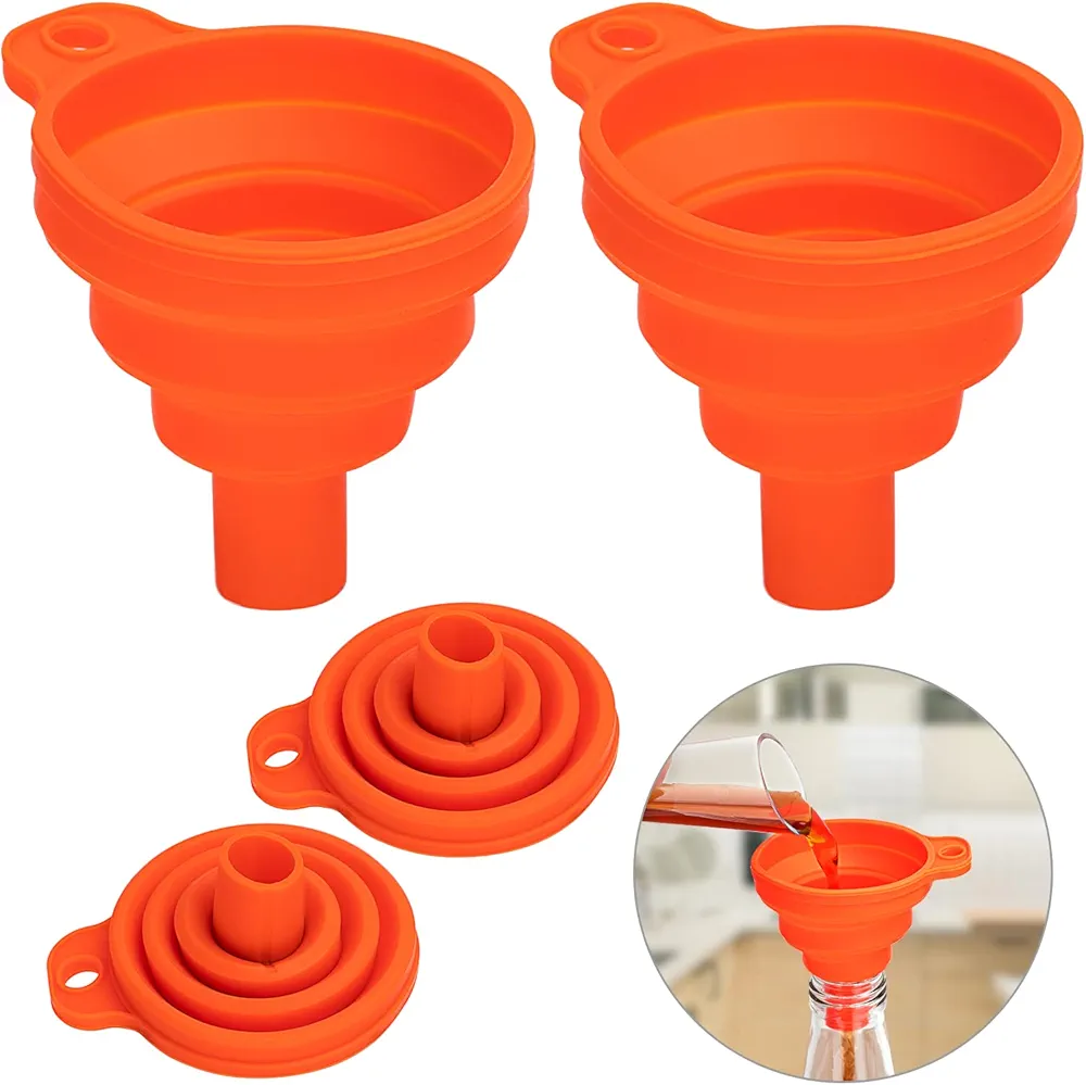 Kitchen Funnel, Techops Set of 2 Funnels for Filling Bottles, Food Grade Silicone Collapsible Funnel, Foldable Kitchen Funnels for Water Bottle Liquid Powder Transfer