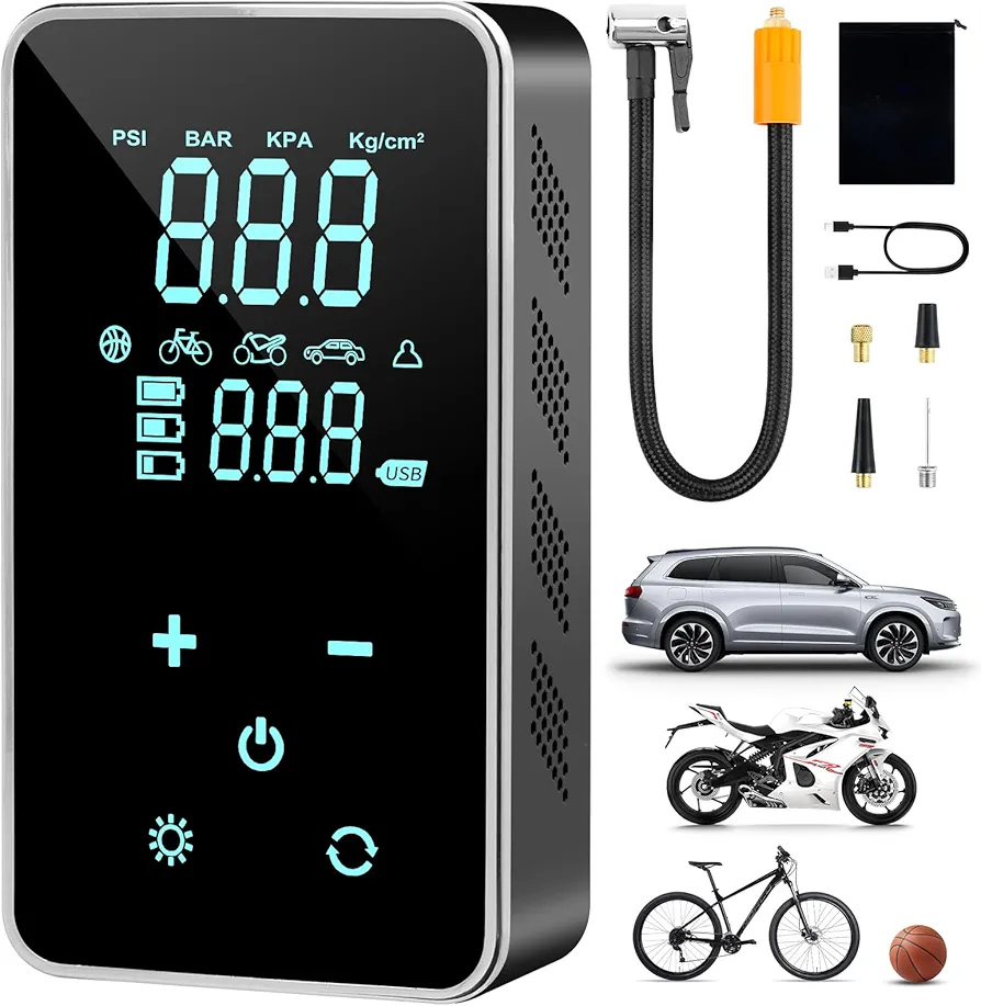 Tire Inflator Portable Air Compressor,Touch Screen,Portable Tire Inflator,18000mAh & 150PSI,Portable Air Pump for Car Tires,Cordless Fast,Bike Pump,Suitable for Car, Motorcycles, Bike, and Ball