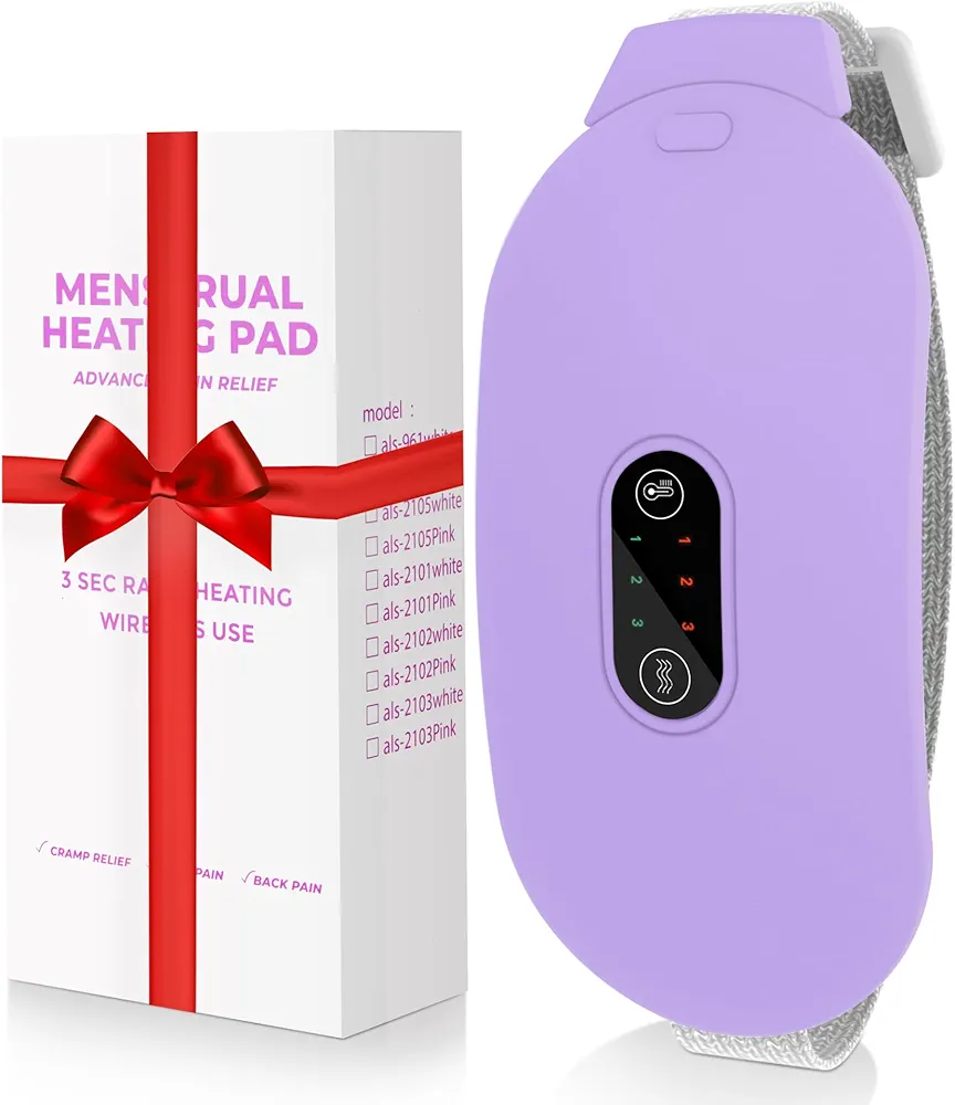 Heating Pads, Period Cramp Massager Portable Cordless Heating Pad with 6 Heat Levels and 6 Massage Modes for Back Pain Relief Menstrual Heating Pad (Purple)