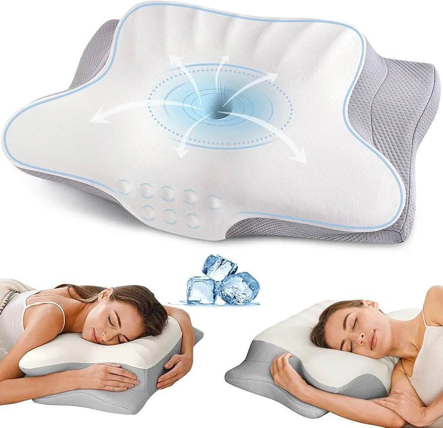 Cervical Neck Pillow for Pain Relief - Ergonomic Memory Foam Pillows for Sleeping, Cooling Side Sleeper Pillow for Neck Support, Contour Orthopedic Bed Pillow for Back Stomach Sleepers