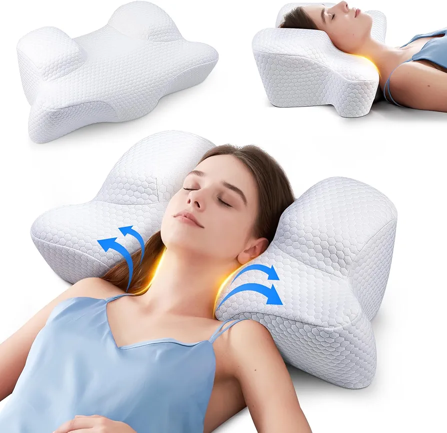 Cervical Neck Beauty Pillow - Anti- Aging & Anti- Wrinkle Memory Foam Ergonomic Contour Pillow for Neck & Shoulder Pain Relief, Back Sleeping Reduces Pressure on Skin - White