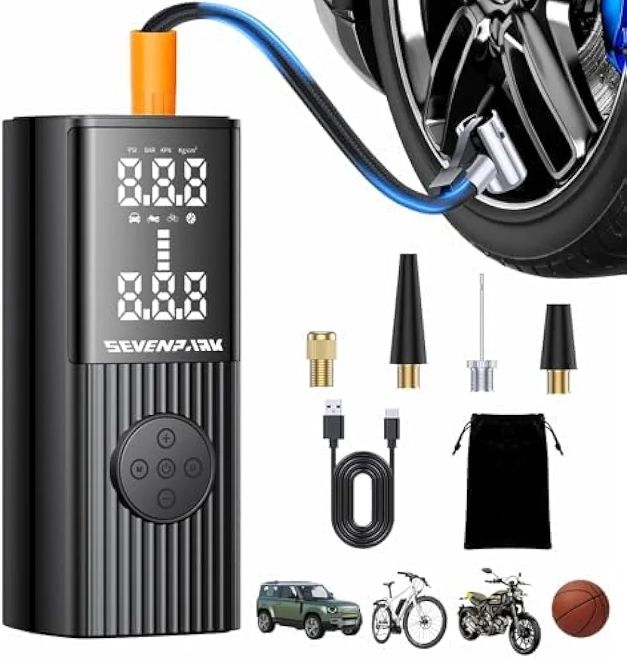 Tire Inflator Portable Air Compressor - 150PSI & 20000mAh Portable Air Pump, Accurate Pressure LCD Display, 3X Fast Inflation for Cars, Bikes & Motorcycle Tires, Balls (Ebony)