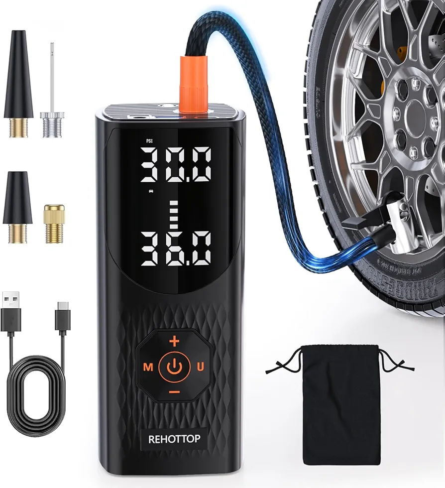 Tire Inflator Portable Air Compressor, 160PSI Air Pump for Car Tires, 4X Fast Inflation Air Compressor with Tire Gauge Pressure, Tire Pump with LED for Car Motor Bike Ball