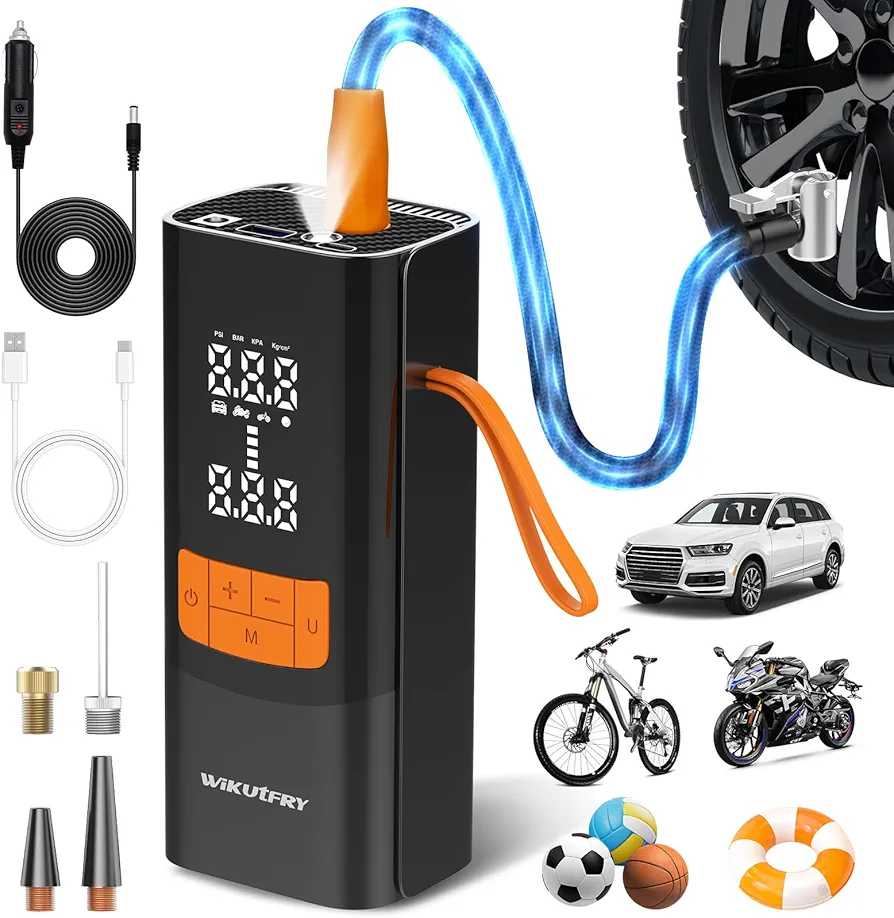 Tire Inflator Portable Air Compressor, 15000mAh and 150PSI Car Tire Pump with Pressure Display for Cars, Motorcycles, Bicycles, Ball Bikes with Tire Pressure Gauge, Dual-Use Type