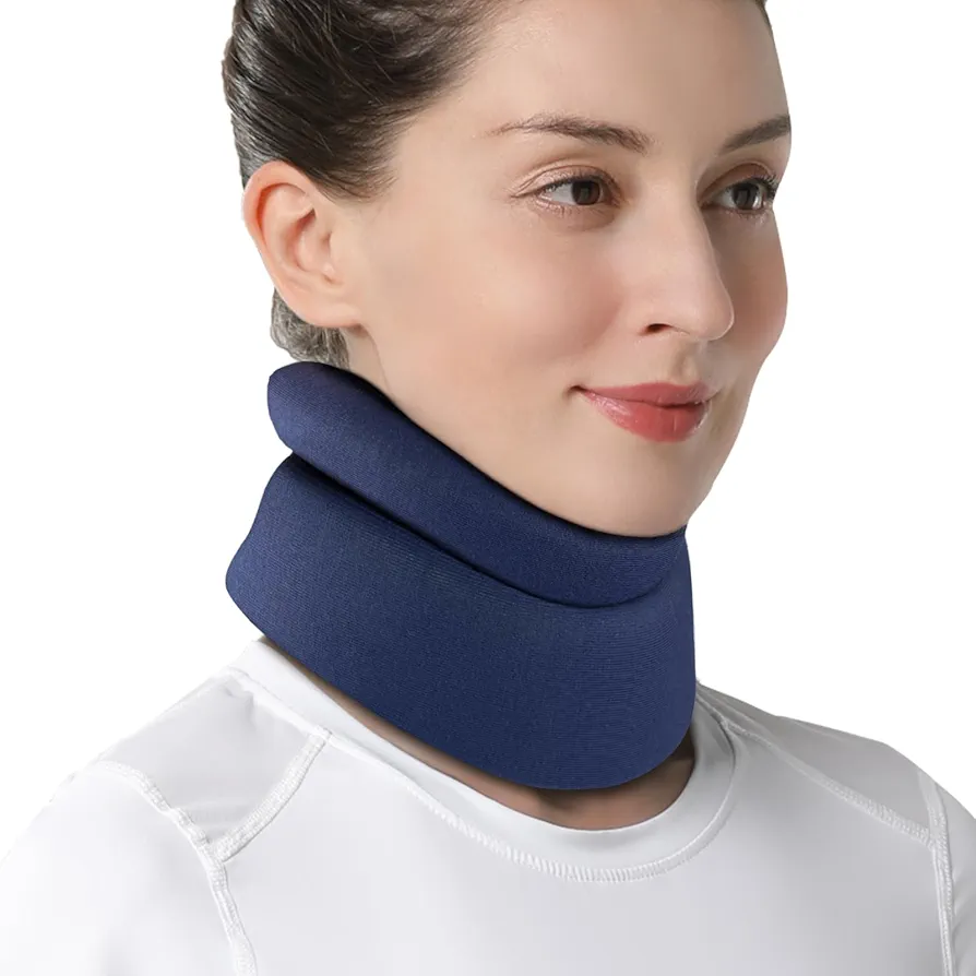 Velpeau Neck Brace for Neck Pain and Support - Soft Cervical Collar for Sleeping in Bed, Snoozing, Sleeping Upright, Anti-Snoring, Sleep Apnea for Women & Men (Blue, Comfort Version, M: 11.5-14"/3″)