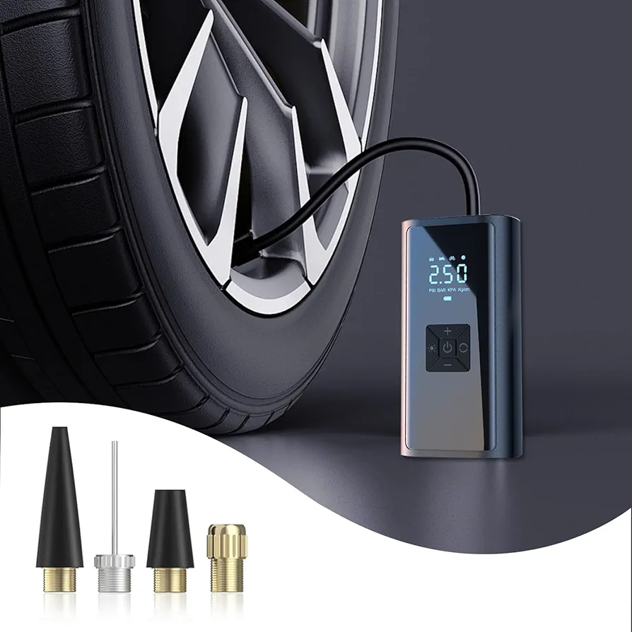 Tire Inflator Portable Air Compressor-150PSI & 4500mAh Portable Air Pump, Accurate Pressure LCD Display, Emergency LED Light for Car, Bicycle, Motorcycle, Balloons,Dual-Use Type (Black)