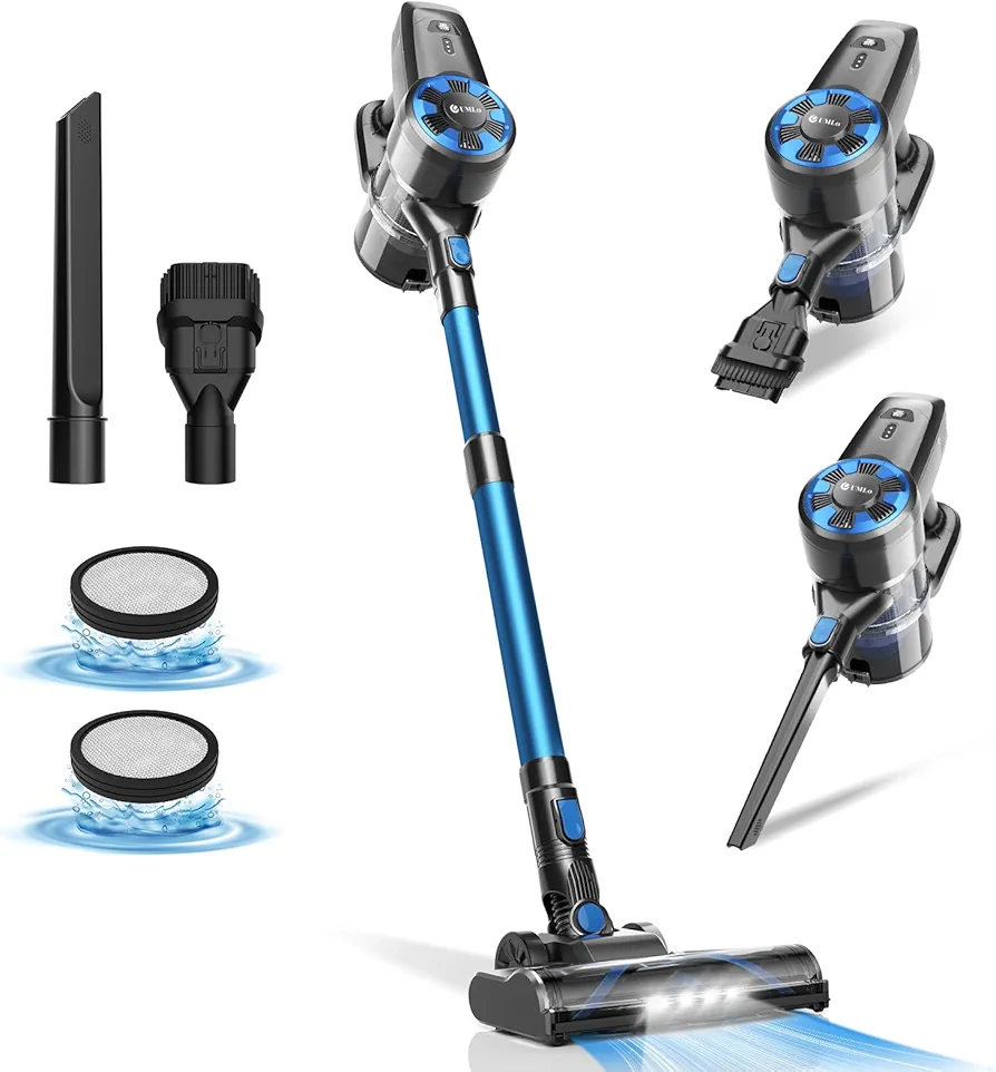 Cordless Vacuum Cleaner for Home, Ultra-Lightweight 6-in-1 Cordless Stick Vacuum with 2200 m-A-h Battery, 40 Mins Max Runtime, Rechargeable Vacuum for Low-Pile Carpet Hardwood Floor Pet Hair (Dark)