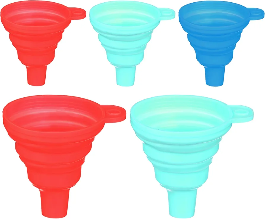 Funnels for Filling Bottles - Collapsible Funnels for Kitchen Use - Silicone Kitchen Funnel Set of 5 for Filling Bottles Liquid, Water and Powder, Foldable