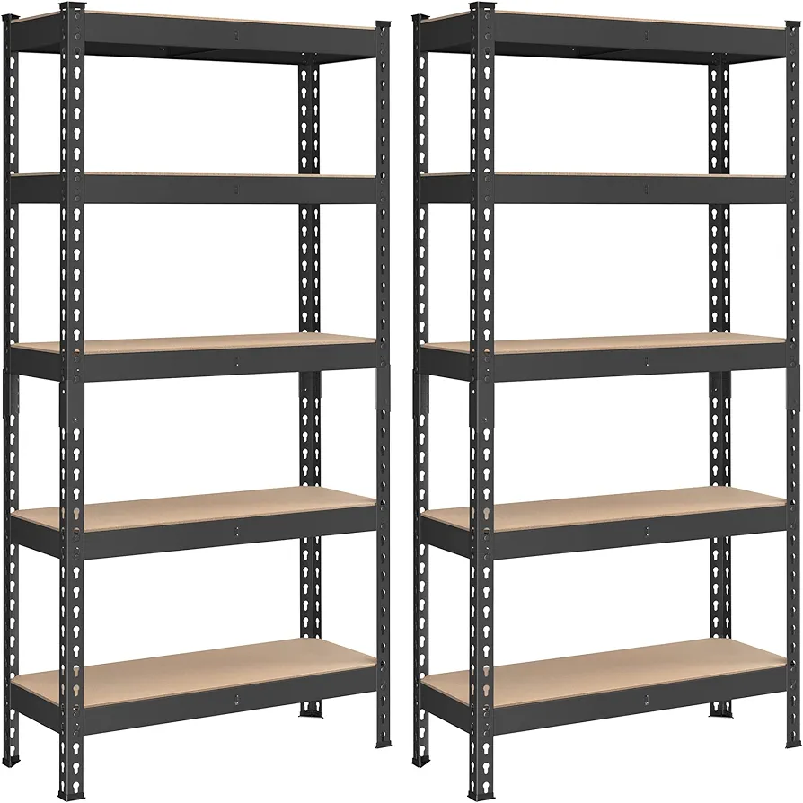 SONGMICS 5-Tier Storage Shelves, Set of 2 Garage Storage, Boltless Assembly, Adjustable Shelving Units, 11.8 x 29.5 x 59.1 Inches, Load 1929 lb Each, Shed Warehouse Basement, Black UGLR300B02