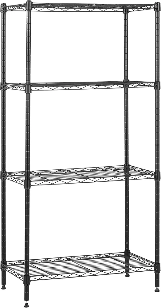 Amazon Basics 4-Steel Wire Storage Rack, Adjustable, Sturdy, Easy Assembly, 13.4"D x 23.2"W x 48"H, Black