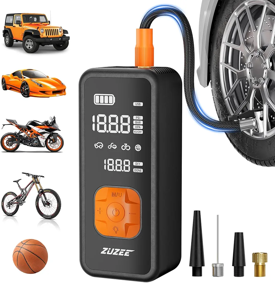 Tire Inflator Portable Air Compressor - 4X Faster Inflation, 150PSI Air Pump for Car Tires with Digital Pressure Gauge/LED Light, 20000mAh Portable Tire Inflator for Car, Moto, Bike, Ball, etc