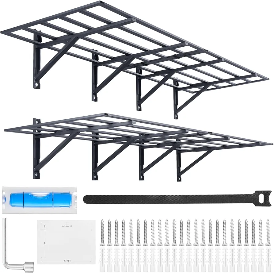 VEVOR Garage Shelving Wall Mounted, 2 x 6 ft Heavy Duty Garage Wall Shelves, 1600 lbs Load Capacity Garage Storage Rack Floating Shelves, 2 Pack, Suitable for Shop, Shed, Garage Storage, Black