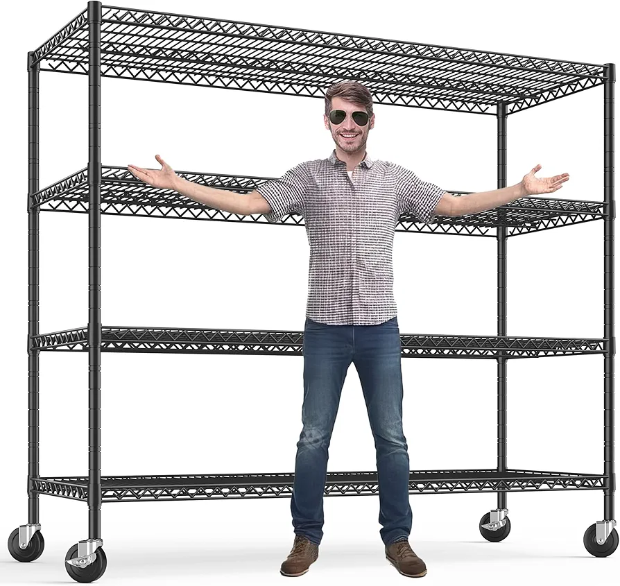 REIBII Storage Shelves 75.6" H Wire Shelving Unit with Wheels 2500LBS Heavy Duty Metal Shelves for Storage Adjustable Garage Storage Rack Pantry Shelf Commercial Shelving, 75.6" H X 55.5''W X 24" D