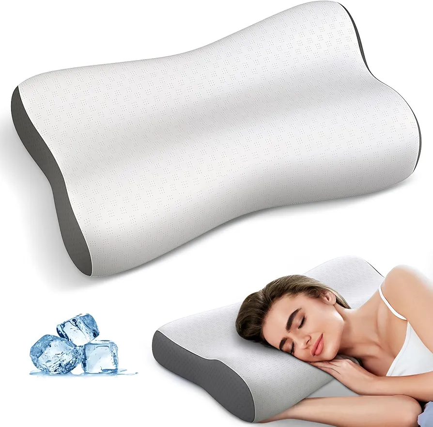 Cervical Neck Pillow - Contour Neck Pillows for Neck Pain Relief, Ergonomic Side Sleeper Pillow for Sleeping, Orthopedic Memory Foam Pillows for Back & Stomach Sleepers with Cooling Pillowcase