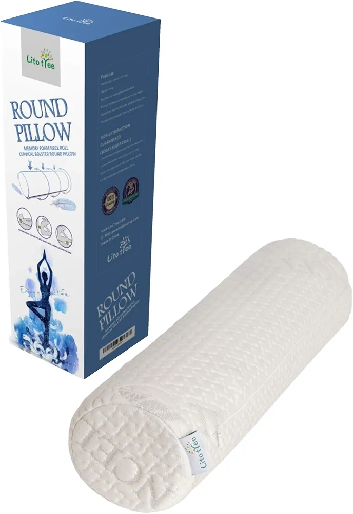 Comfort Memory Foam Neck Roll and Cervical Bolster Round Pillow with Removable Washable Soft Cover for Spine and Neck Back Lumbar Leg Vertebra Support (18x6 inch Pillow)