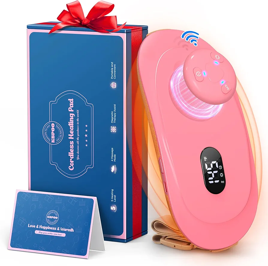 2S Instant Heating Pad for Period Cramps w/Remote Control, Magnetic Therapy Graphene Heating Pads, 13 Heat Massage Timer Option, Electric Cordless Menstrual Heating Pad for Back Belly Gifts (Pink)