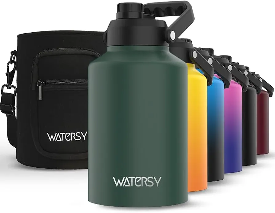 1 Gallon Water Bottle Insulated(Cold for 48 Hrs),BPA Free&Leak Proof,128oz Stainless Steel Water Jug,Big thermos,Large Water Bottle with Handle for Gym,Hiking,Camping&Travel,Dark Green