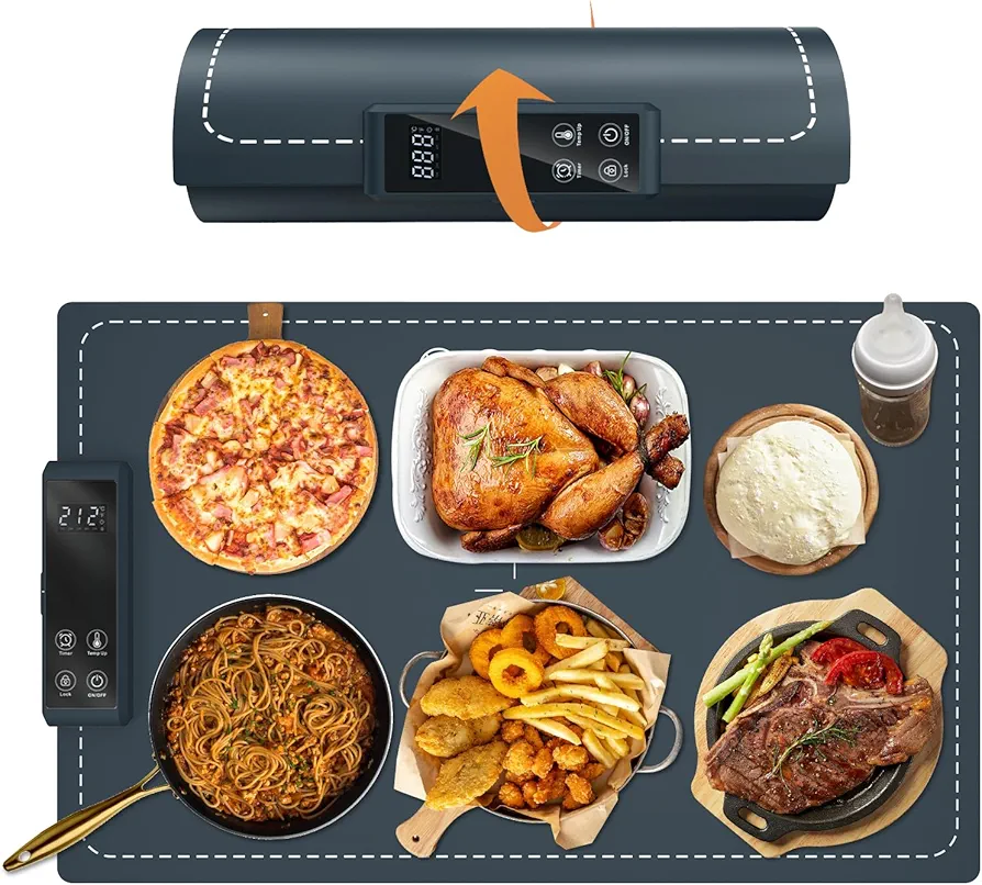 Food Warming Mat for Buffet Electric Warming Tray Upgrade High-tech Graphene Heating Film Adjustable Temperature and Timer, 10s Fast Full Surface Heating Mat Warming Trays for Parties Buffet 24x15in