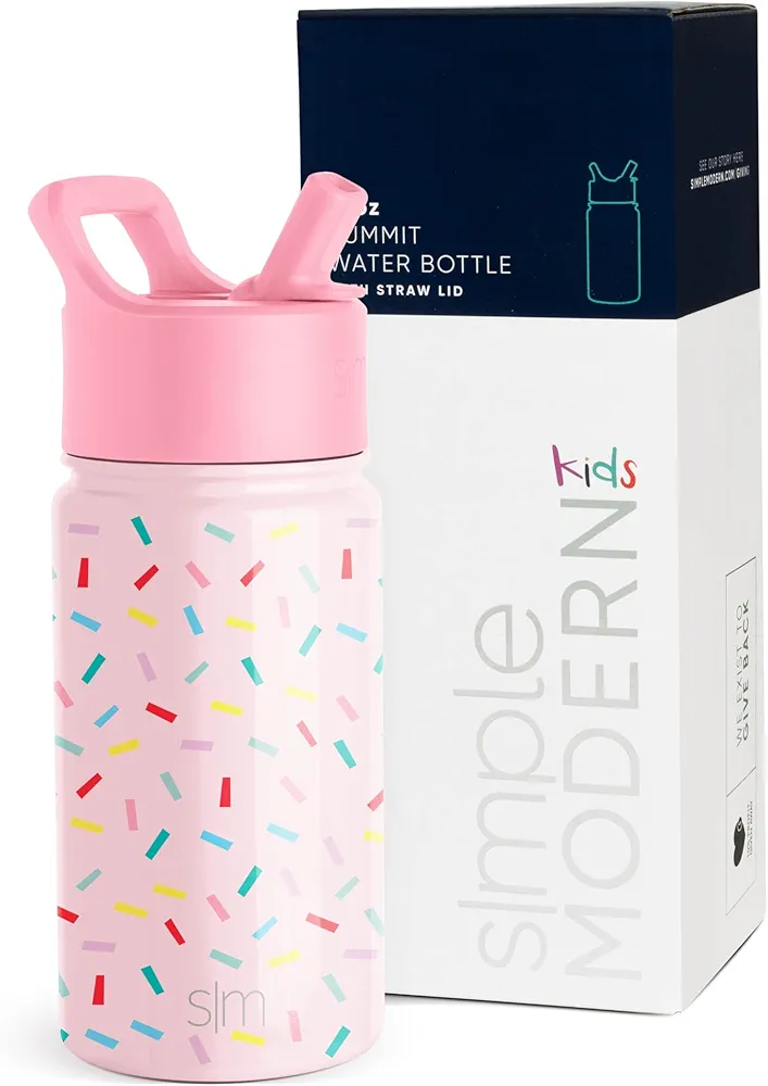 Simple Modern Kids Water Bottle with Straw Lid | Insulated Stainless Steel Reusable Tumbler for Toddlers, School | Summit Collection | 14oz, Confetti