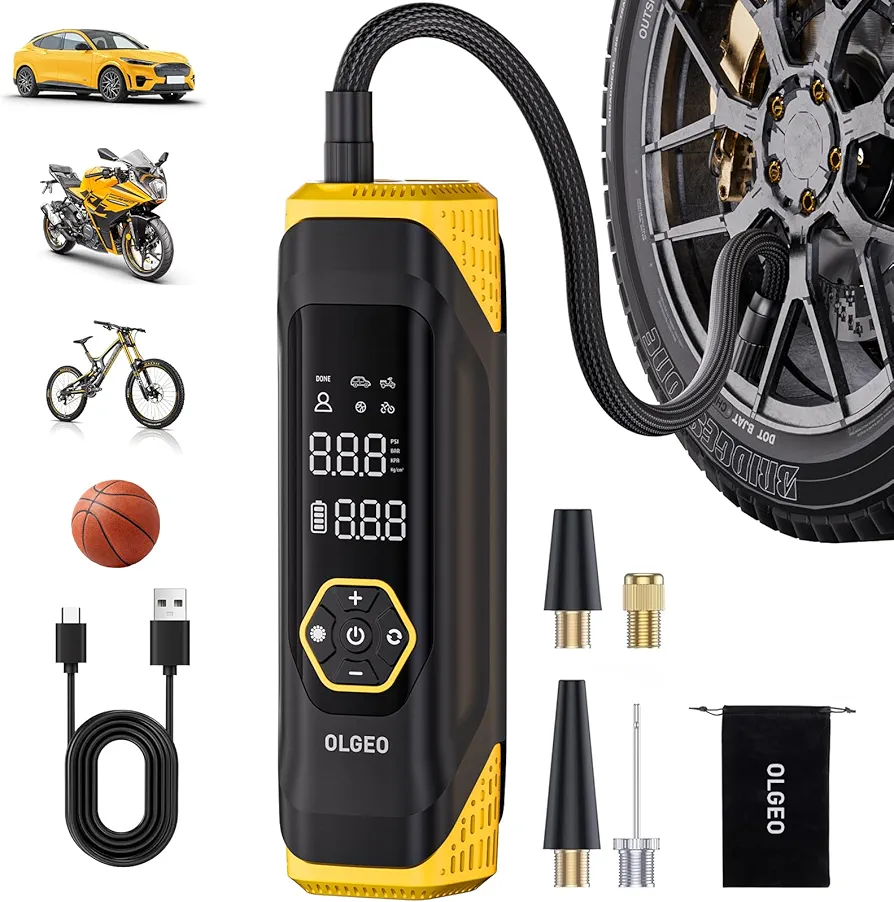 Tire Inflator Portable Air Compressor, 180PSI Cordless 6X Faster Air Pump, Air Compressor with Pressure Gauge, One Click Smart Tire Pump for Car, Motorcycle, Bicycle and Ball(Black)