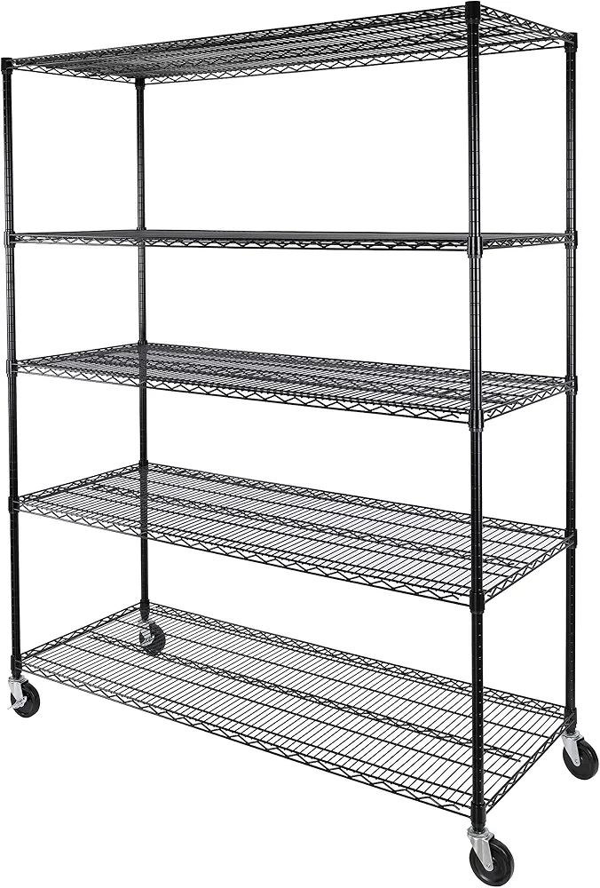 Seville Classics UltraDurable Heavy Duty NSF Solid Steel Wire Rack Storage Unit, Organizer for Garage, Warehouse, Office, Restaurant, Classroom, Kitchen, Black, 5-Tier Shelving, 60" W x 24" D