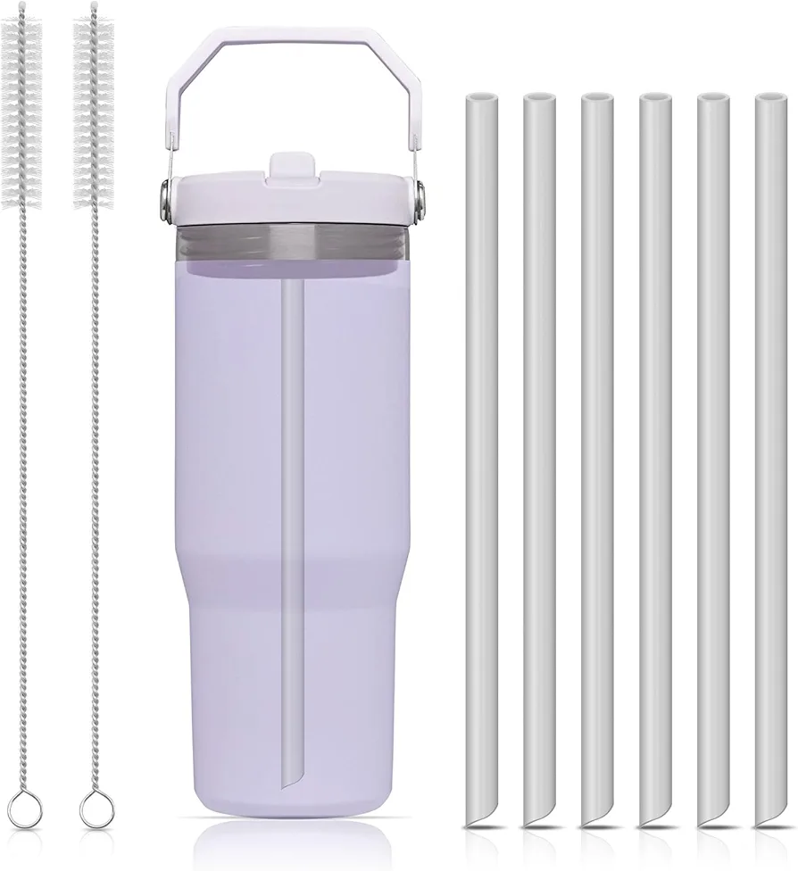 Replacement Straws for Stanley Iceflow Tumbler Flip Straw, 6PCS Reusable Silicon Straws with Cleaning Brush for Stanley IceFlow 20/30/40/64oz Stainless Steel Water Bottle, Insulated Water Accessories