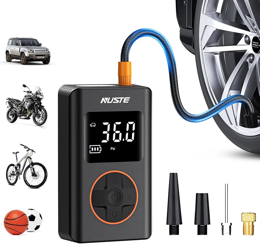 Tire Inflator Portable Air Compressor - 150 PSI Cordless Mini Bike Tire Pump, Air Pump for Car Motorcycle Bicycle Tires, Balls, with Pressure Gauge, LED Light