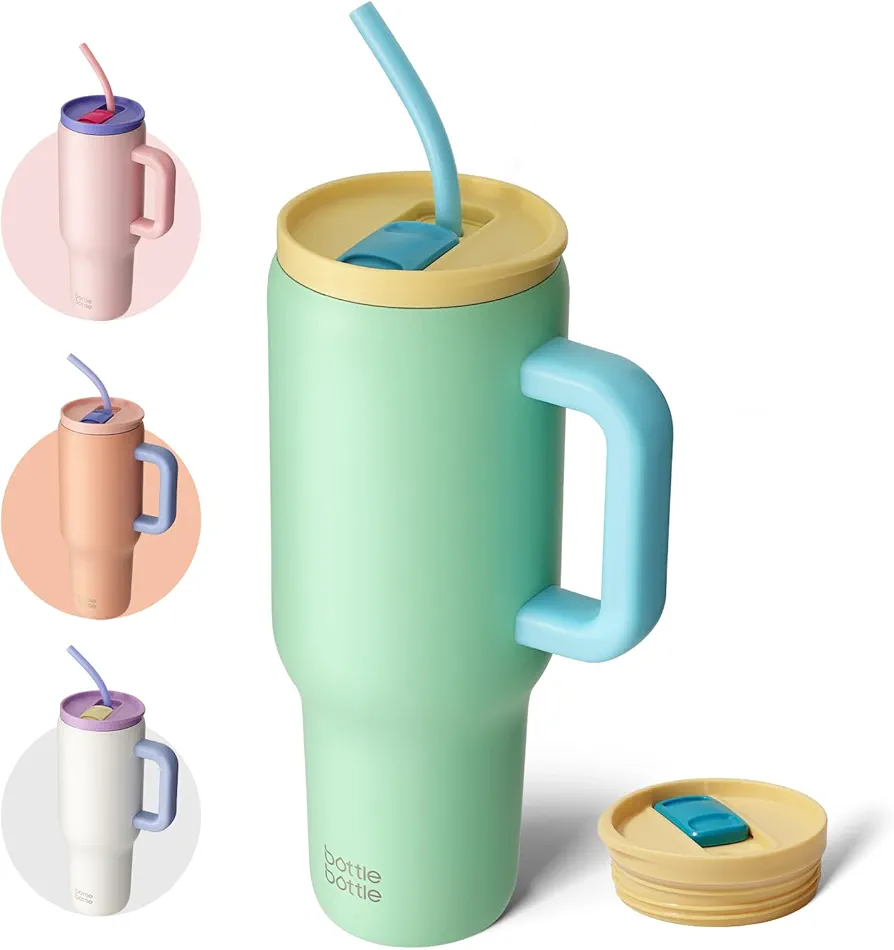 BOTTLE BOTTLE 40 oz Tumbler with Handle and Straw,Stainless Steel Vacuum Travel Mug,Car Cup with Straw, Stainless Steel Vacuum water bottle for Gifts Party Office Coffee (mintgreen)