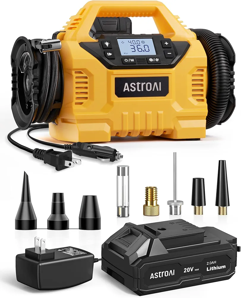 AstroAI Cordless Tire Inflator Portable Air Compressor for Car 160PSI with HD Screen, 3 Power Sources & Dual Powerful Motors, Heavy Duty Air Pump Inflation/Deflation father day gifts