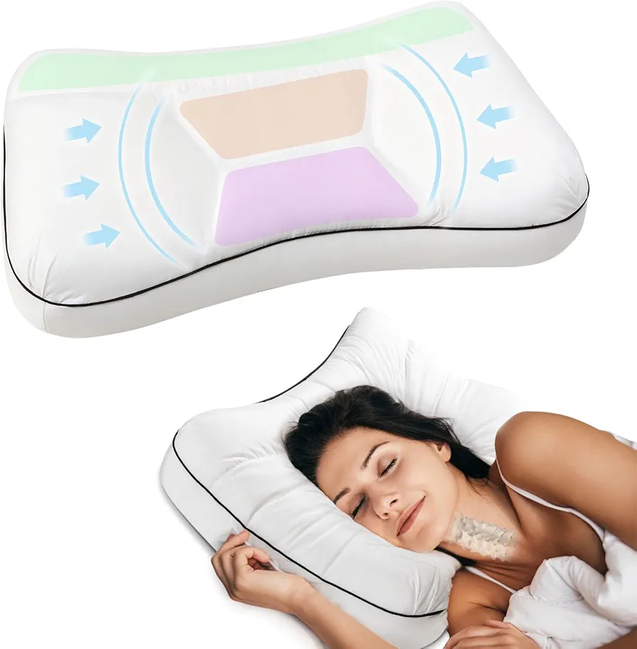 Cervical Neck Pillow for Sleeping, Ergonomic Pillow for Neck Pain Relief, Memory Foam Pillows for Bed, White Side Sleeper Pillows for Adults, 24" x 17"