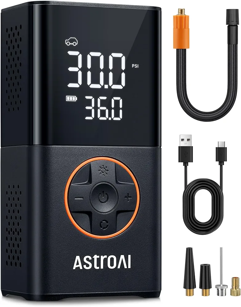 AstroAI L7 Tire Inflator Portable Air Compressor Cordless Bike Pump with Digital Dual Values Display, 150 PSI Car Tires Pump with LED Lights Air Pump for Cars, Motorcycles, Bikes, Balls