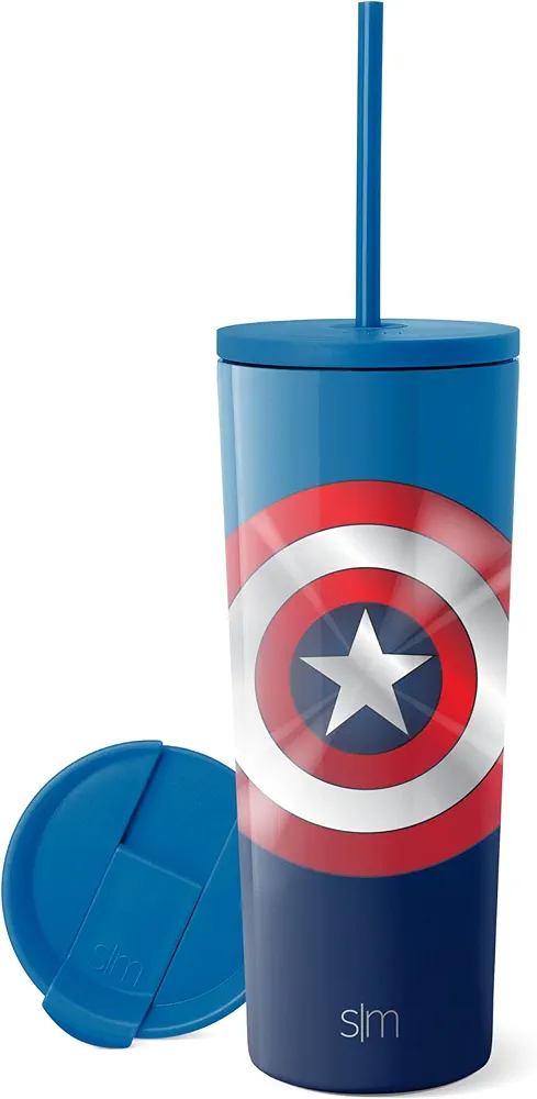 Simple Modern Marvel Captain Marvel Avengers Insulated Tumbler Cup with Flip Lid and Straw Lid | Gifts for Women Men Reusable Stainless Steel Water Bottle Travel Mug | Classic Collection | 24oz