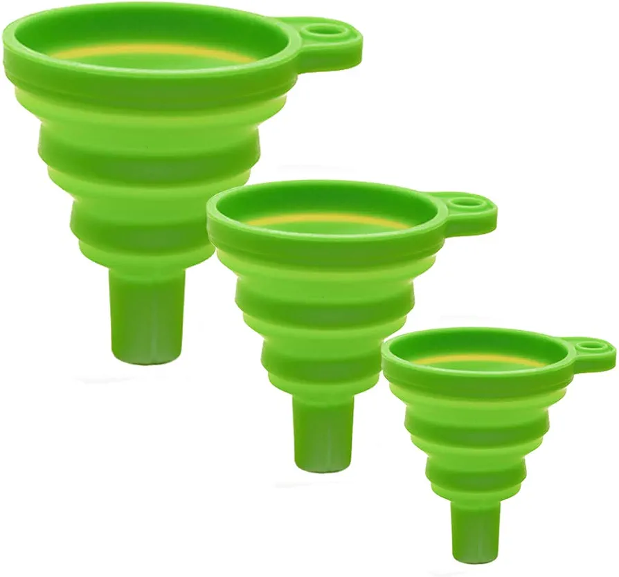 3 pack Silicone collapsible Funnel Kitchen Funnel for Water Bottle Oil Liquid Powder Transfer Portable Food Grade Silicone Funnel (Green)