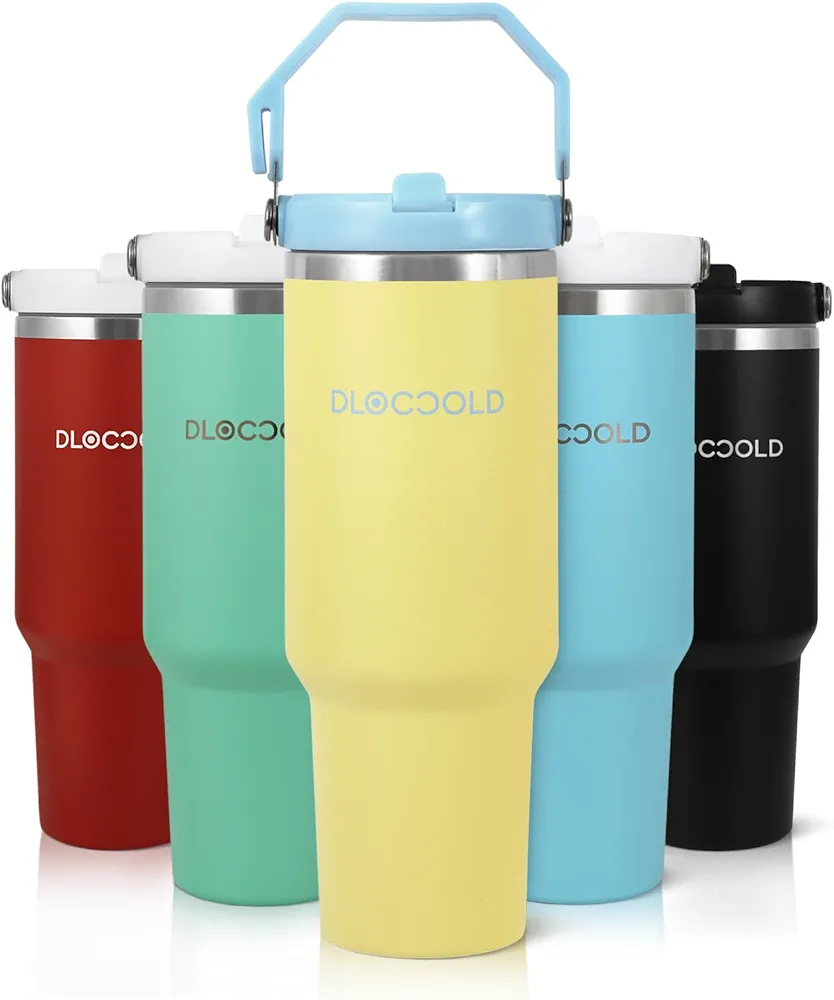 DLOCCOLD 40 oz Tumbler with Flip Straw & Handle,Stainless Steel Leak Proof Tumbler,Double Walled Insulated Water Bottle,Reusable Cup, Portable Travel Mug Fit in Cup holder