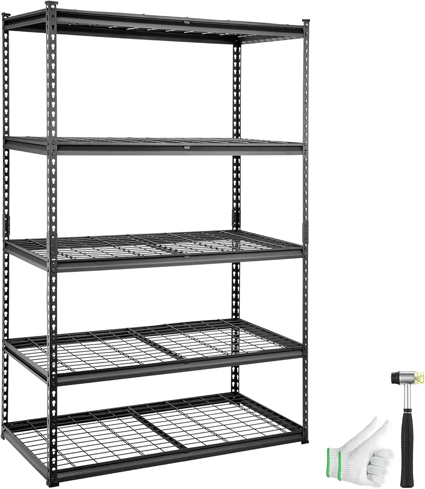 VEVOR Storage Shelving Unit, 5-Tier Adjustable, 2000 lbs Capacity, Heavy Duty Garage Shelves Metal Organizer Wire Rack, Black, 48" L x 24" W x 72" H for Kitchen Pantry Basement Bathroom Laundry Closet